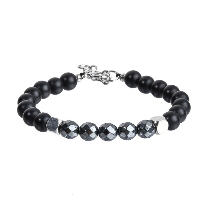Custom Stainless Steel Chain Copper Bead European and American Men's Bracelet Agate Crystal Tiger Eye Stone Beaded Jewelry Factory