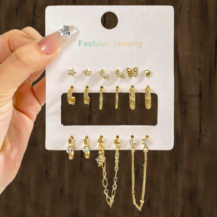 New Style Simple Earrings Creative Personality Fashion Inlaid Rhinestone Large Hoop Earrings Set 9 Pairs Earrings for...