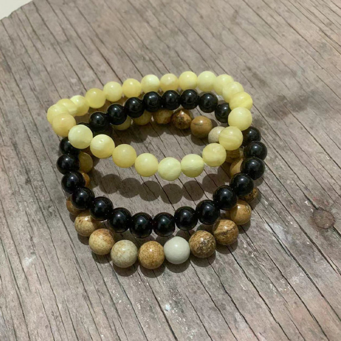 Cross-Border Jewelry Pink Zebra Stone Bead Bracelet Festival Gift for Men and Women Friendship Heart Bead Bracelet Wholesale Hot Item