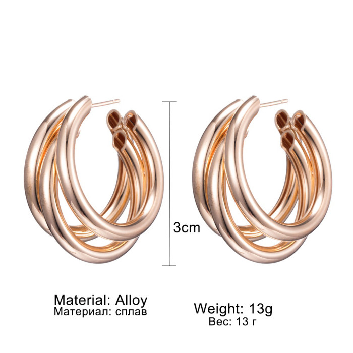 New C-Shaped Circle Earrings Creative Personality Three-Hoop Circle Metal Hoop Earrings for Women 000166