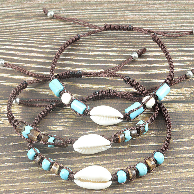 European and American Retro Shell Turquoise Bracelet Ocean Series Woven Jewelry In Stock TEMU Bracelet Source Factory