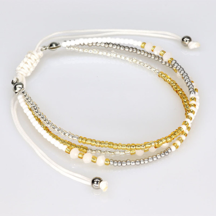 Cross-Border E-commerce Hot-Selling European and American Style Bracelet for Women and Men Hand-Woven Rice Beads Bohemian Colorful Fashion Accessories INS