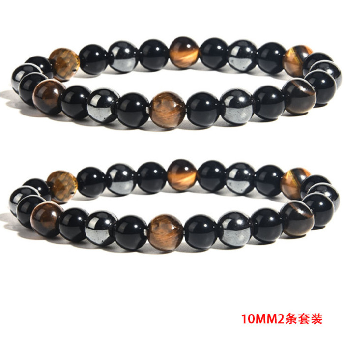 Cross-Border Men's Bracelet Tiger Eye Stone Black Gallstone Imitation Obsidian Bracelet Amazon AliExpress Cross-Border Jewelry Wholesale