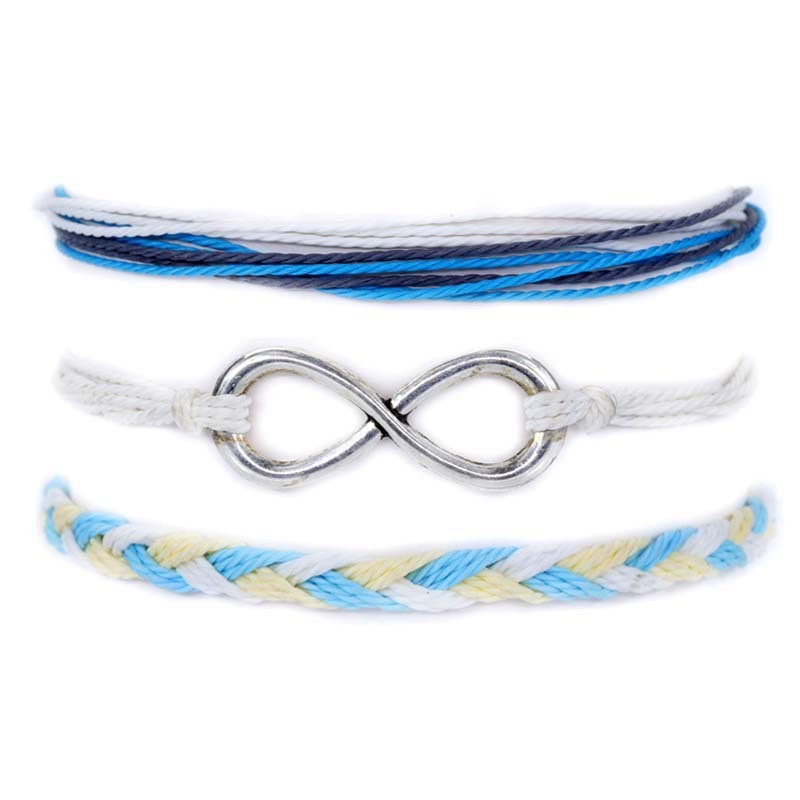 Amazon Hot Sale 8-Word Bracelet Waterproof Wax Thread Braided Bracelet Three-Piece Set European and American Wave Retro Bracelet