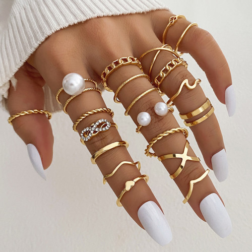 Cross-Border Hot-Selling Pearl Ring Adjustable Open Ring Gold Alloy Creative Butterfly Heart Ring Women's Jewelry