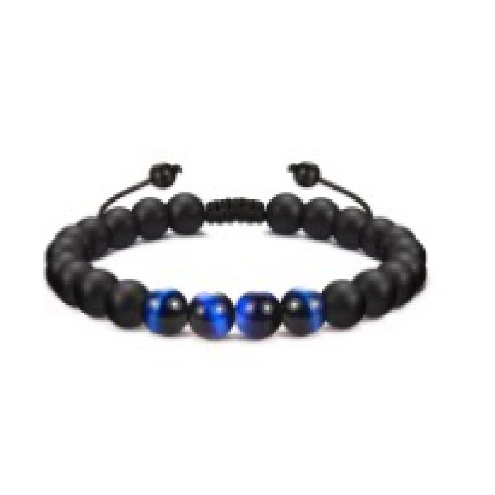 Amazon Hot Selling Obsidian Matte Braided Bracelet Men's Football Fashion Tiger Eye Stone Volcanic Stone Beaded Bracelet