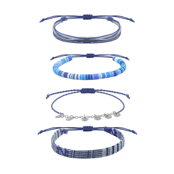 New Bohemian Style Wax Thread Woven Bracelet Soft Clay Friendship Exchange Bracelet 4-Piece Set