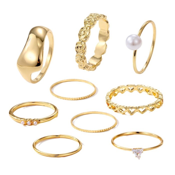 Cross-Border European and American Style Ring Set Ins Simple Female Personality Cool Style Multi-Piece Set Plain Ring Stacking Ring Wholesale