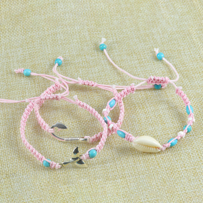 Hot-Selling Fish Hook Fish Tail Ocean Woven Bracelet Conch Surfing Bracelet Manufacturer In-Stock Wholesale