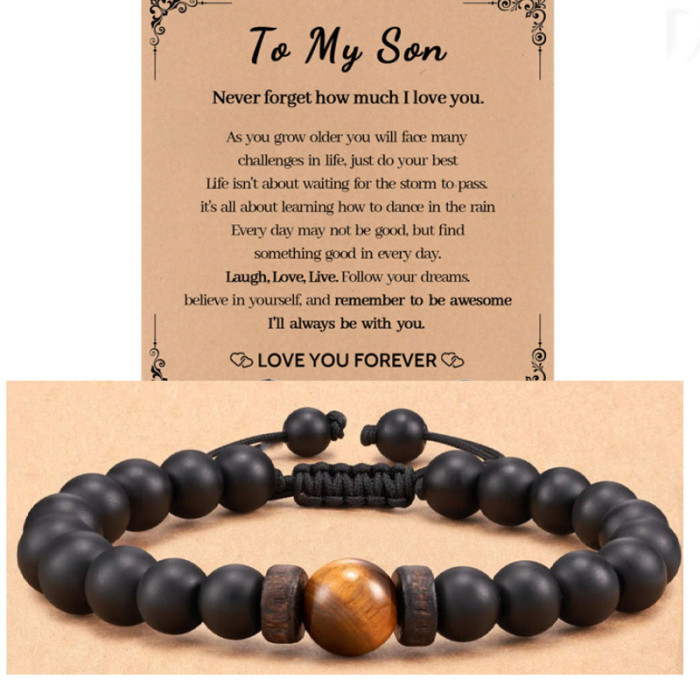New Handmade Woven Bracelet for Son Husband Boyfriend Tiger Eye Stone Black Matte Bracelet Amazon Bestseller