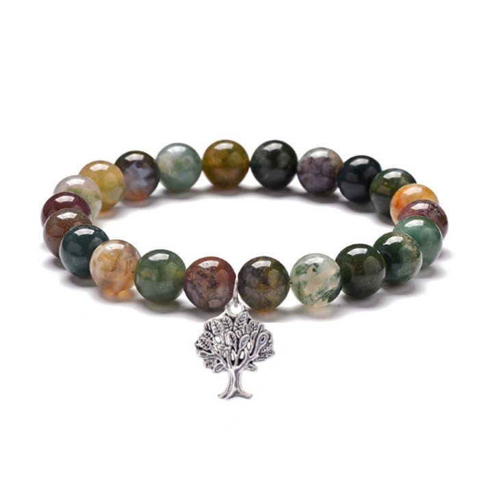 Hot-Selling European and American Grandma Pink Zebra Stone Bracelet Tree of Life Pendant Bracelet Nana Grandma Card Gift