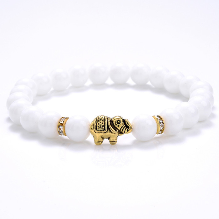Ethnic Style Gold and Silver Elephant Bracelet for Men and Women Amazon Tiger Eye Stone White Pine Blue Pine Bracelet Jewelry Wholesale