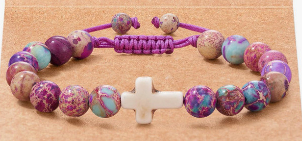 Cross-Border Amethyst Heart Bracelet Pink Zebra Obsidian Volcanic Stone Red Vein Stone Bracelet Amazon Bestseller