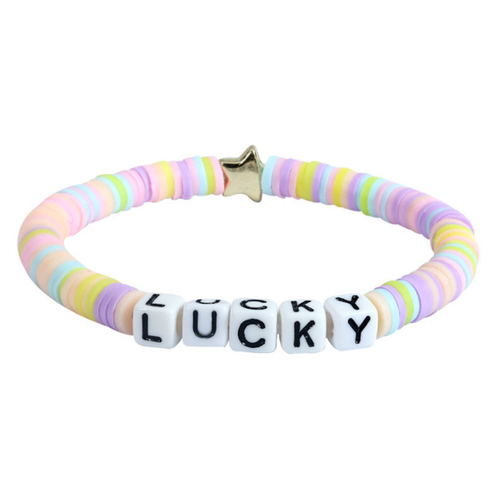Hot-Selling Colorful Soft Clay Letter Bracelet for Teenagers DIY Elastic Friendship Bracelet Customizable Words