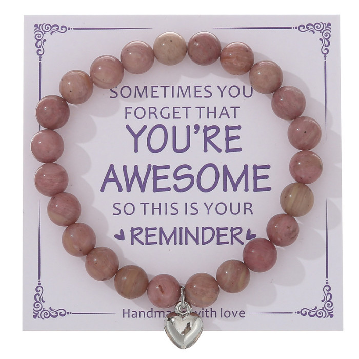 New Purple Striped Agate Bracelet Pink Crystal Morganite Beaded Bracelet for Men and Women Friendship Heart Beaded Jewelry Amazon