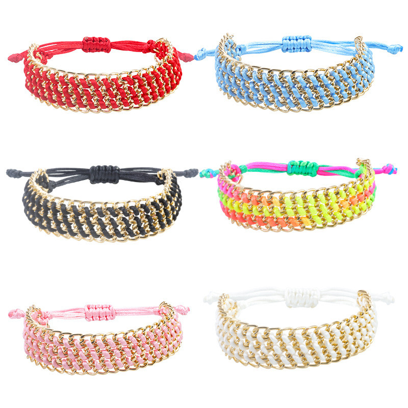 Cross-Border New Colorful Chain Woven Bracelet Wide Body Bracelet Gold Woven Bracelet Manufacturer In Stock Wholesale