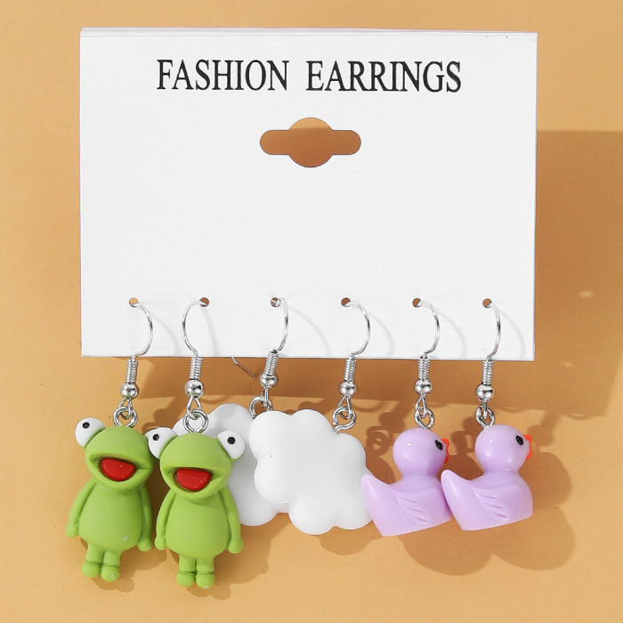 New Colorful Acrylic Earrings Set 5 Pieces White Cloud Flower Fruit Dopamine Children's Earrings, Jewelry Sets