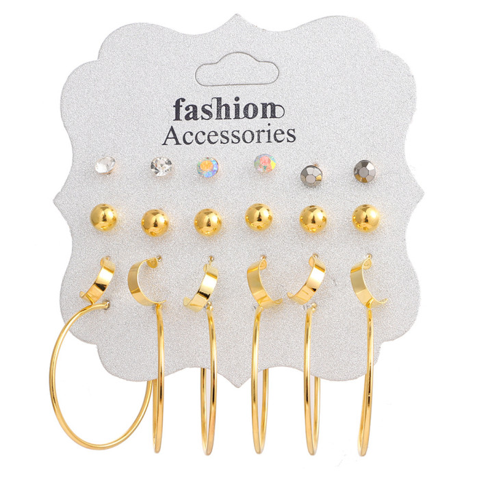 Exaggerated Pearl Stud Earrings Geometric Circle with Rhinestones Alloy Earrings 12 Pairs Set Hoop Earrings, Jewelry...