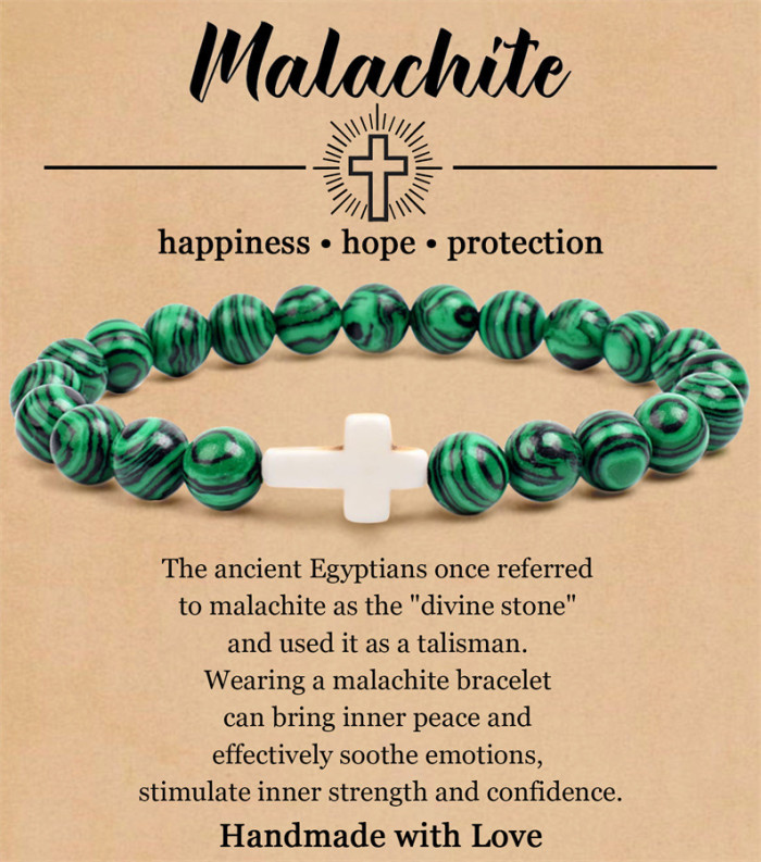 Cross-Border 8mm Pink Zebra Tiger Eye Cross Bracelet Pink Malachite Elastic Beaded Bracelet for Men and Women