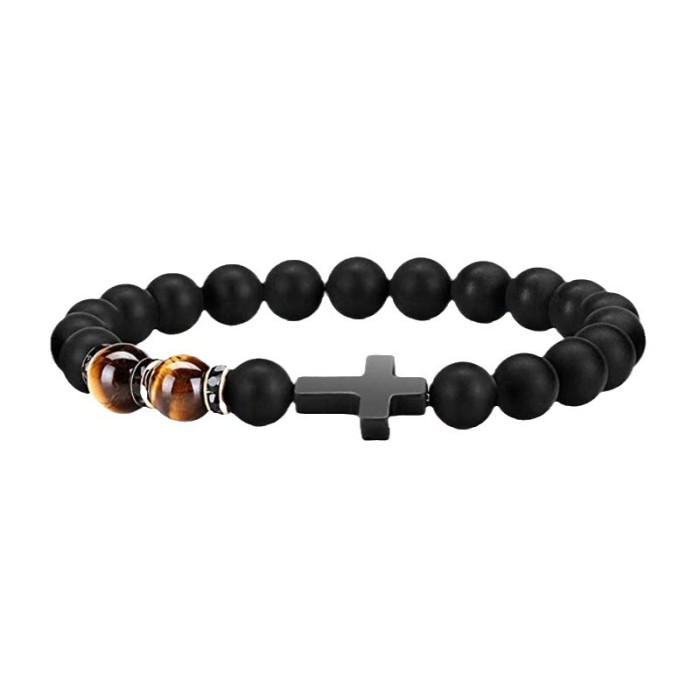 Amazon Hot-Selling Cross Imitation Obsidian Tiger Eye Stone Bracelet for Men and Women Handmade Beaded Bracelet Direct from Manufacturer