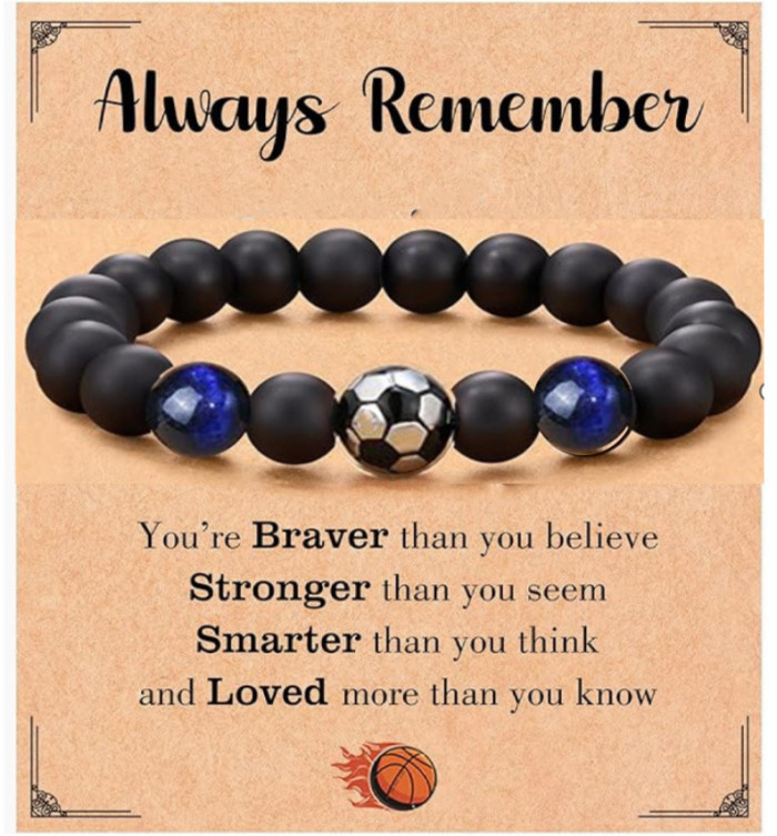 Cross-Border Football Beaded Men's Braided Bracelet Black Matte Coach Football Bracelet Tiger Eye Stone Baseball Bracelet