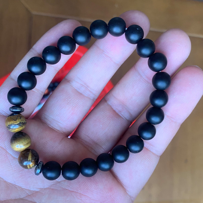 Amazon Hot Selling Obsidian Matte Braided Bracelet Men's Football Fashion Tiger Eye Stone Volcanic Stone Beaded Bracelet