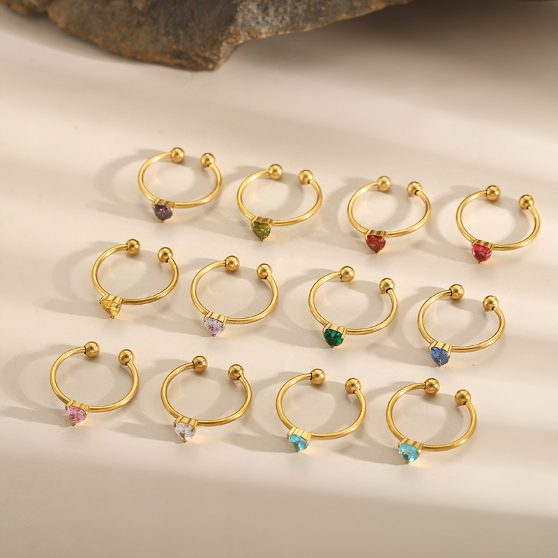 Cross-Border Hot-Selling Aperture Ring Zircon Inlaid Open Ring Stainless Steel Ins Birthstone Twisted Tail Ring