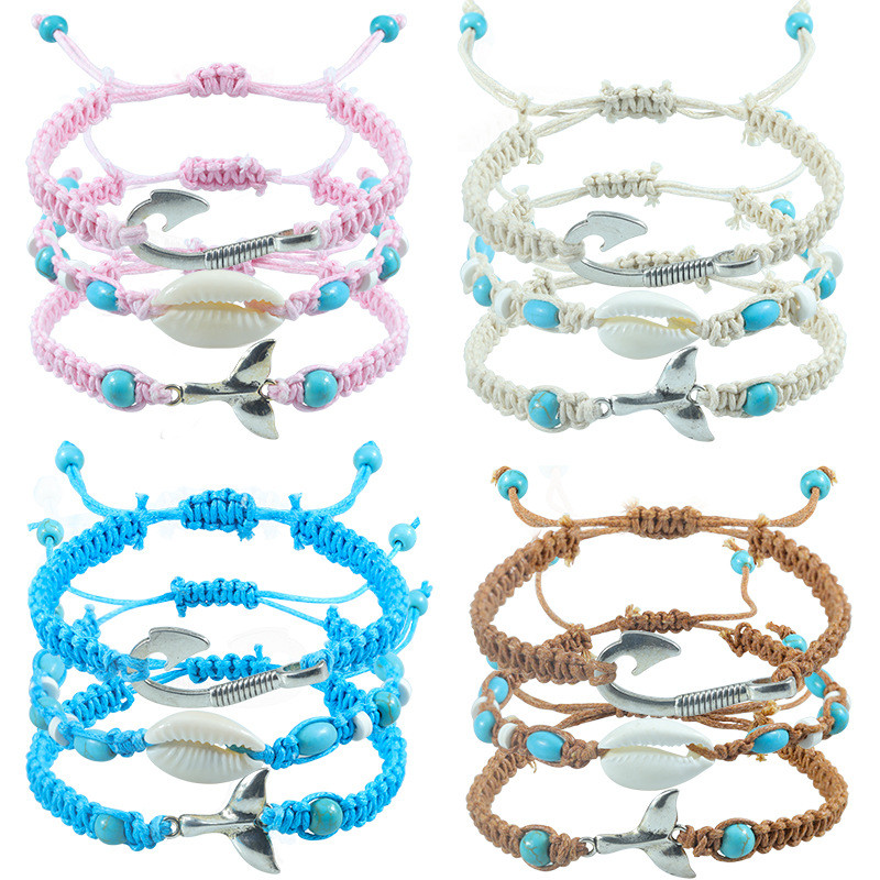European and American Hot-Selling Fish Hook Fish Tail Ocean Woven Bracelet Conch Surfing Bracelet Manufacturer In-Stock Wholesale