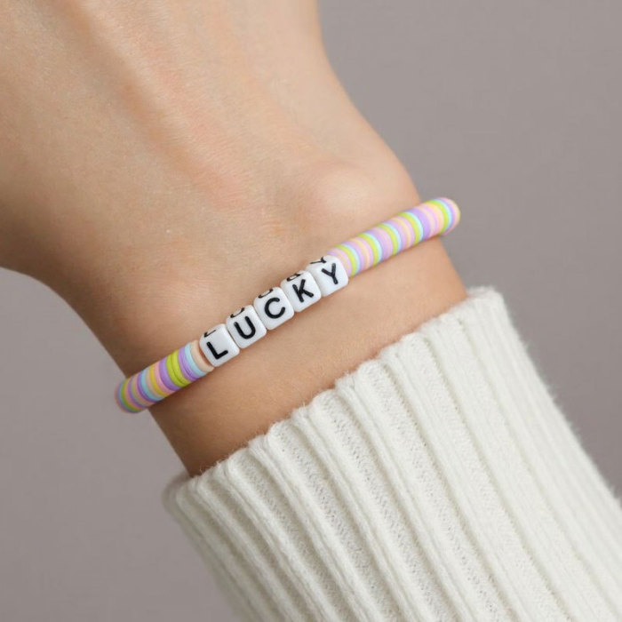 Hot-Selling Colorful Soft Clay Letter Bracelet for Teenagers DIY Elastic Friendship Bracelet Customizable Words