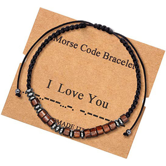 Amazon New Cross-Border Morse Code Bracelet Black Gallstone Wooden Bead Morse Bracelet Couple Bracelet In Stock