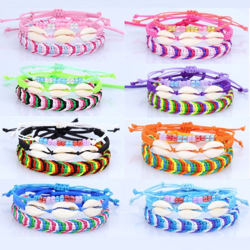 Amazon Hot Sale New Bohemian Style Waterproof Wax Thread Shell Braided Bracelet Three-Piece Set Manufacturer In Stock