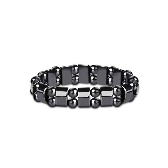 Men's Black Gallstone Elastic Bracelet Natural Stone 8mm Beaded Spacer Bracelet Yoga Black Gallstone Single Loop Bracelet