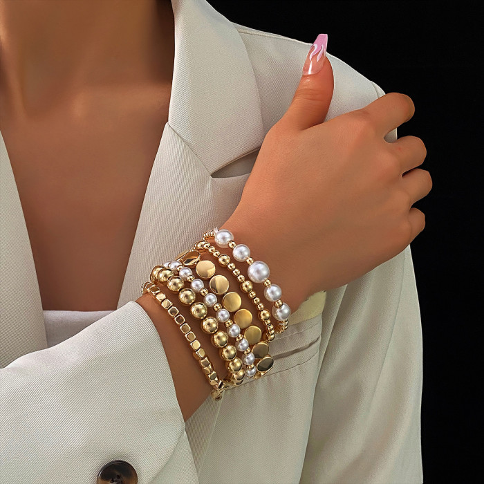INS Style CCB Simple Beaded Blue Eye Bracelet Vintage High-End Elastic Single Row Set Jewelry