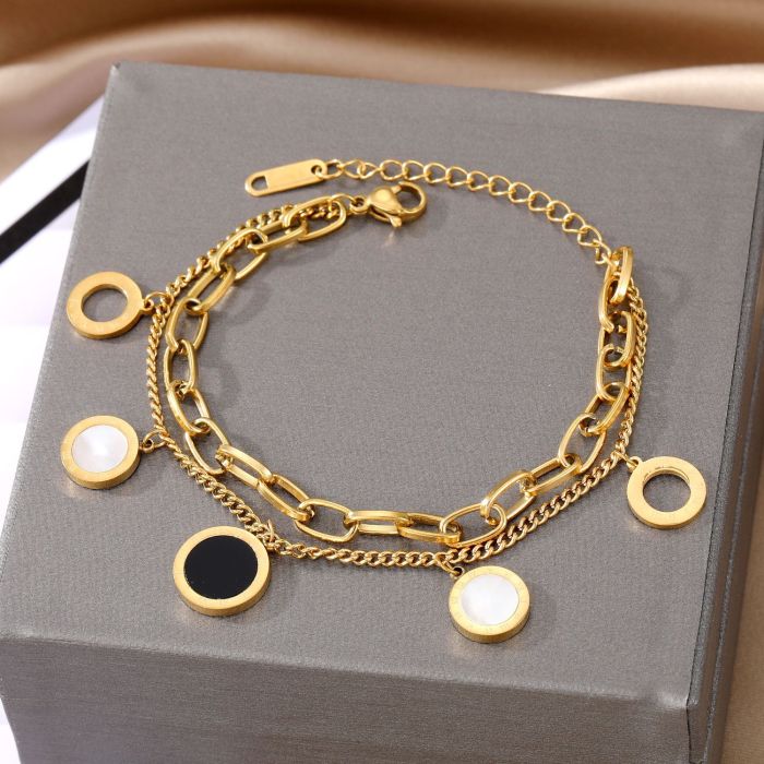 Stainless Steel Bracelet for Women Double Layer Gold Beads Twist Chain Blade Chain Thin Snake Bone Chain Map Pentagra...