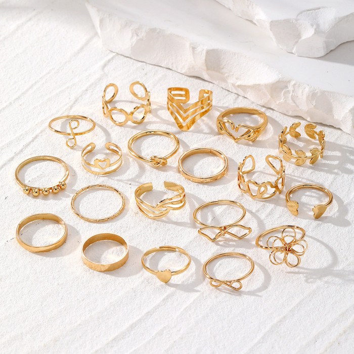 Cross-Border New Fashion Versatile Butterfly Heart Ring Set Personality Geometric Stacking Knuckle Rings Multi-Piece Set