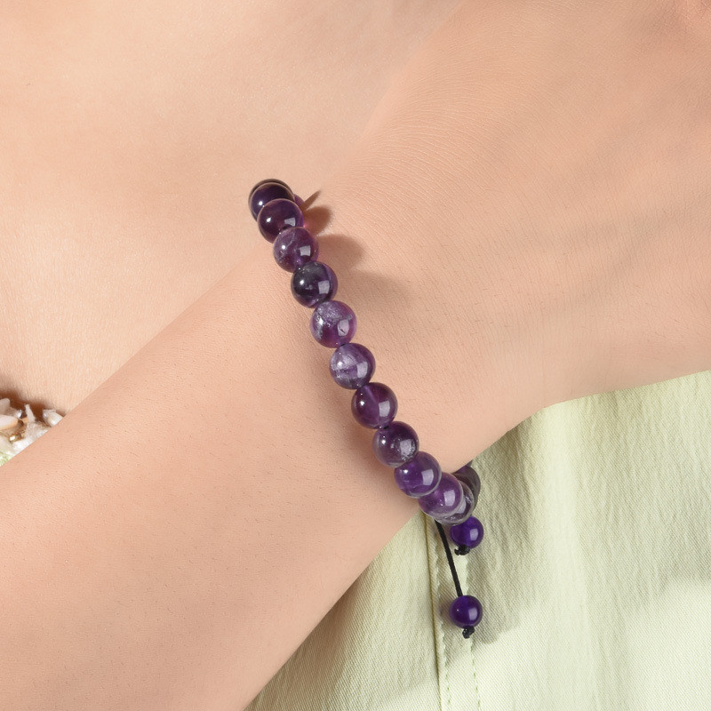 Cross-Border Jewelry Handmade Amethyst Braided Bracelet Geometric Agate Adjustable Bracelet Universal Wholesale
