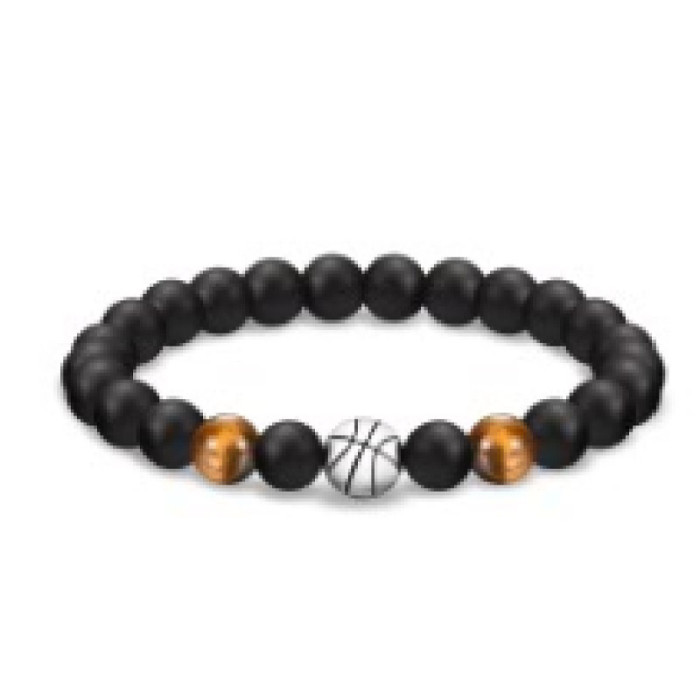 Amazon Hot Selling Obsidian Matte Braided Bracelet Men's Football Fashion Tiger Eye Stone Volcanic Stone Beaded Bracelet