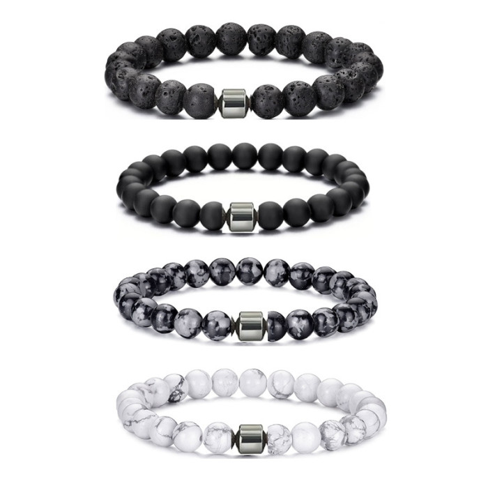 Amazon Wish New Volcanic Stone Bracelet Jewelry Fashion Simple Tiger Eye Stone Lapis Lazuli Agate Bracelet Set