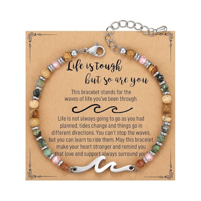 Amazon New Product 4mm Natural Stone Beaded Cross Lobster Clasp Adjustable Women's Bracelet with Card