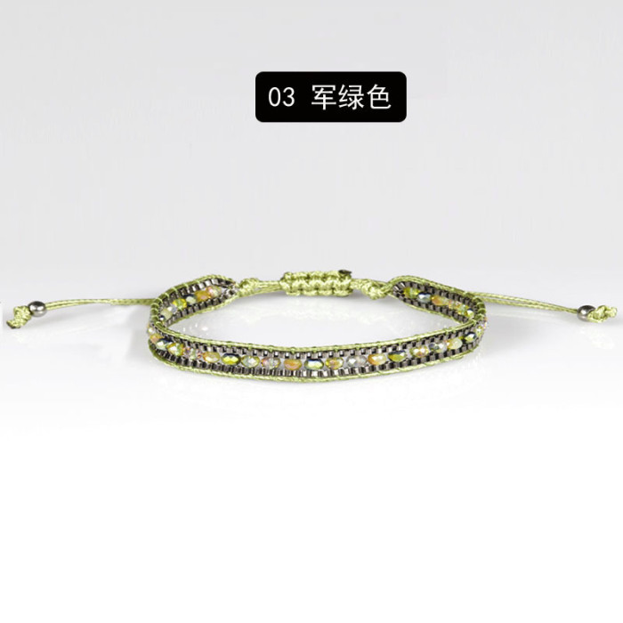 Amazon Hot Sale Bohemian Handmade Woven Crystal Single Layer Women's White Beaded Friendship Bracelet Wholesale