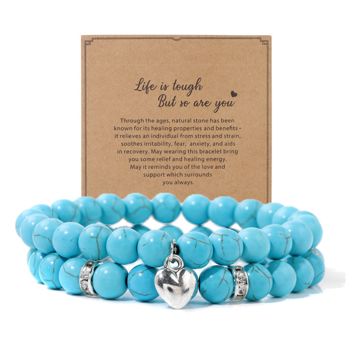 Cross-Border Hot Selling Pink Zebra Double Layer Bracelet Set Girl Gift Blue Pine Crystal Obsidian Heart Bracelet Hot Selling Water
