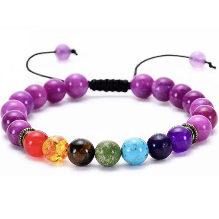 Cross-Border Hot Selling Seven Veins Alloy Jewelry Bracelet Colorful Volcanic Stone Turquoise Tiger Eye Yoga Woven Bracelet Bangle