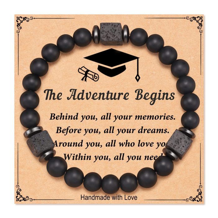 Amazon Hot-Selling Black Matte Square Volcanic Stone Bracelet Father's Day Gift Father's Day Card Bracelet