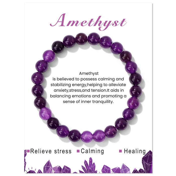 Amazon Hot-Selling Beaded Bracelet Single Loop Elastic Cord 8mm Amethyst Agate Gift Bracelet Women's Rose Quartz Bracelet