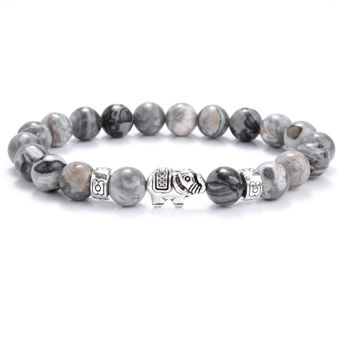 Ethnic Style Gold and Silver Elephant Bracelet for Men and Women Amazon Tiger Eye Stone White Pine Blue Pine Bracelet Jewelry Wholesale