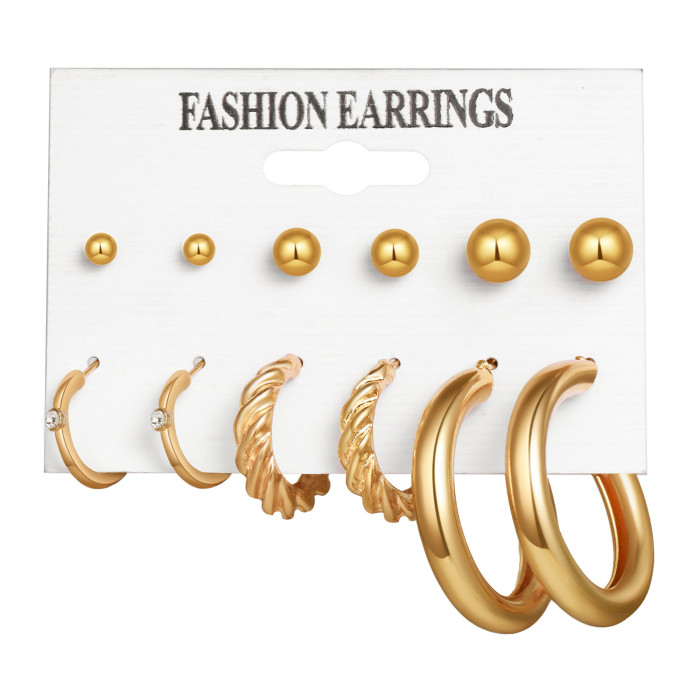 Vintage Gold Earrings Set Stud Earrings 6-Piece Set French Geometric Inlaid Pearl Earrings, Jewelry Sets