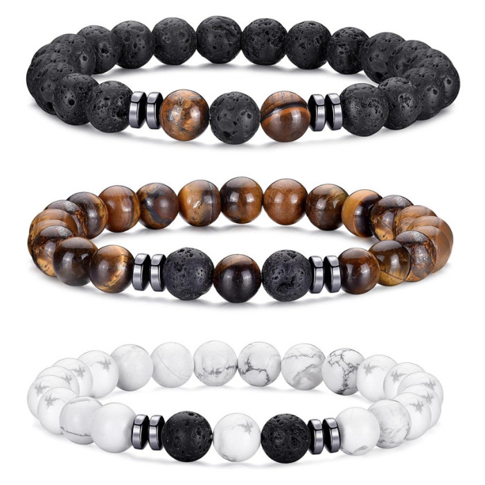 Cross-Border Fashion Jewelry Wholesale New Black Stone Tiger Eye Bead Bracelet Map Stone Bracelet Magnetic Bracelet New Arrival