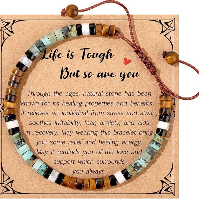 European and American Morse Code Inspired Bracelet Adjustable Natural Beaded Wrap Bracelet with Card Women's Gift Bracelet