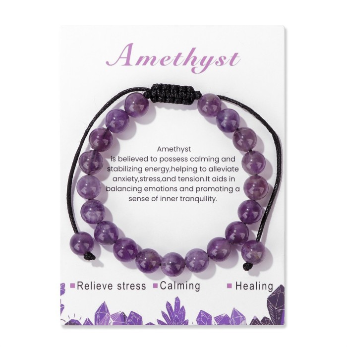 New Amazon Pink Quartz Strawberry Jam Amethyst Agate Braided Bracelet for Men Vintage Simple Adjustable Bracelet European and American Style