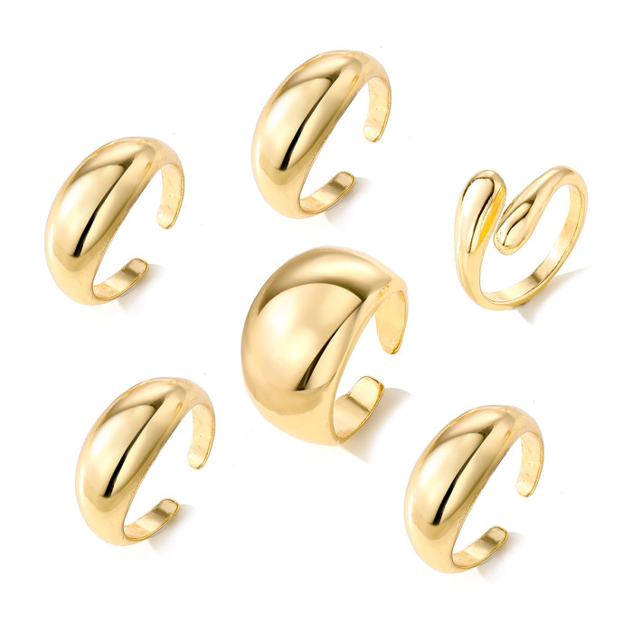 European and American Cross-Border Geometric UV Electroplated CCB Material Oval Ring 6-Piece Set Irregular Smooth Open Ring Set